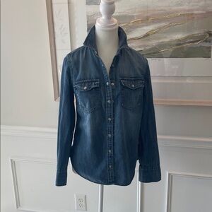 J. Crew 6 Pearl Button Western Denim Blue Button Down Shirt